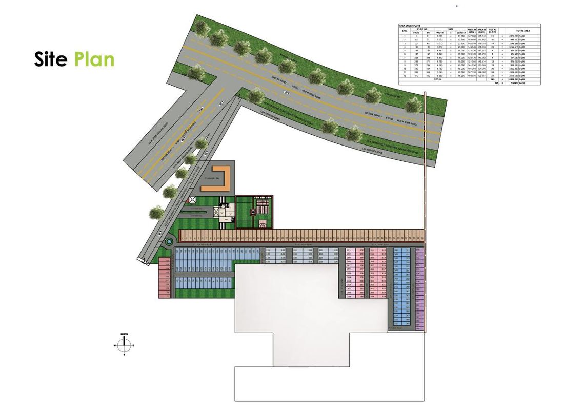 Riverwood Estate Site Plan — Sector 7, Kharkhauda. 251 plots across colour-coded blocks.